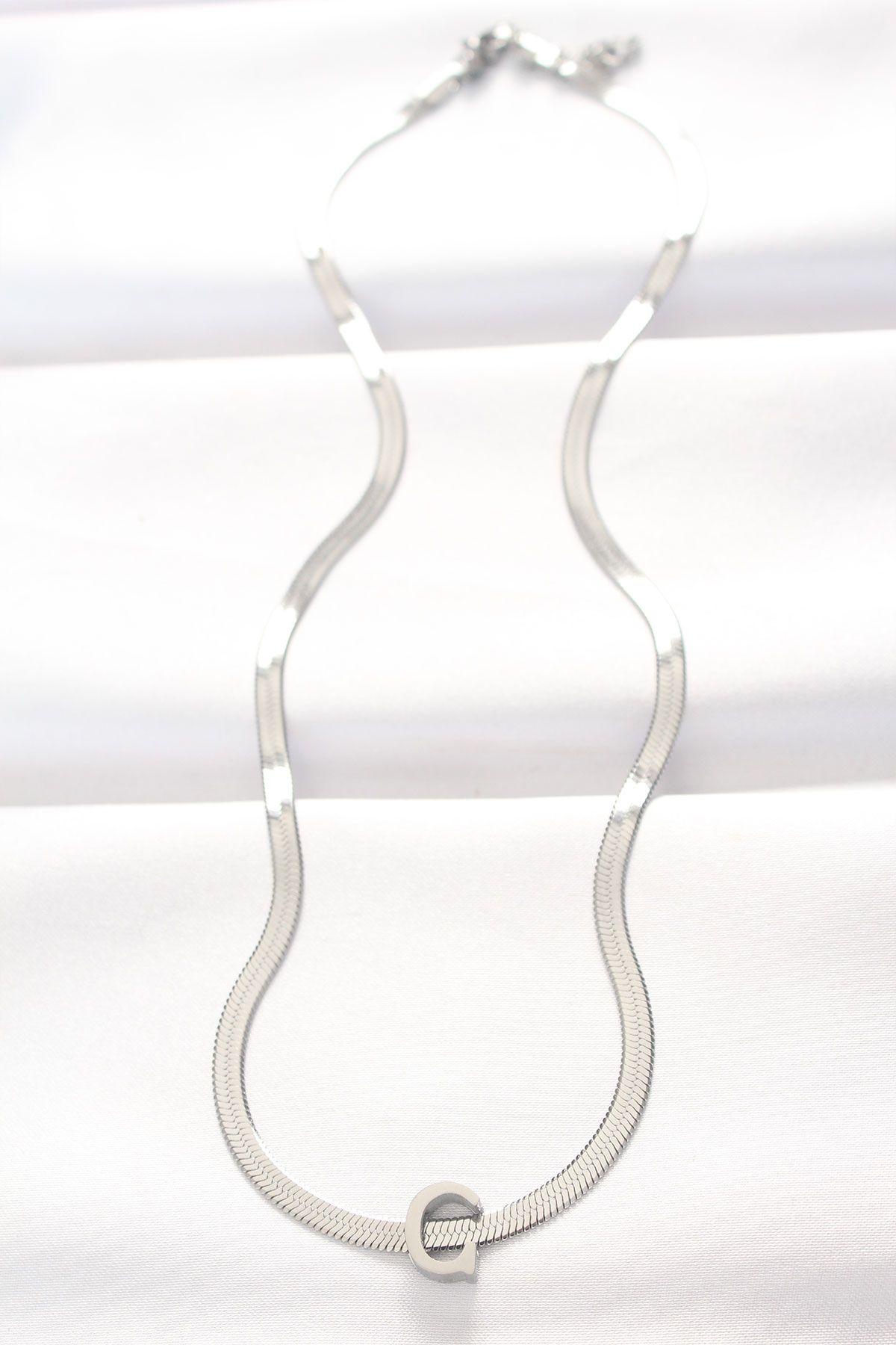 316L Çelik C Harfli Silver Renk İtalyan Zincirli Kolye - TJ-BKO8538