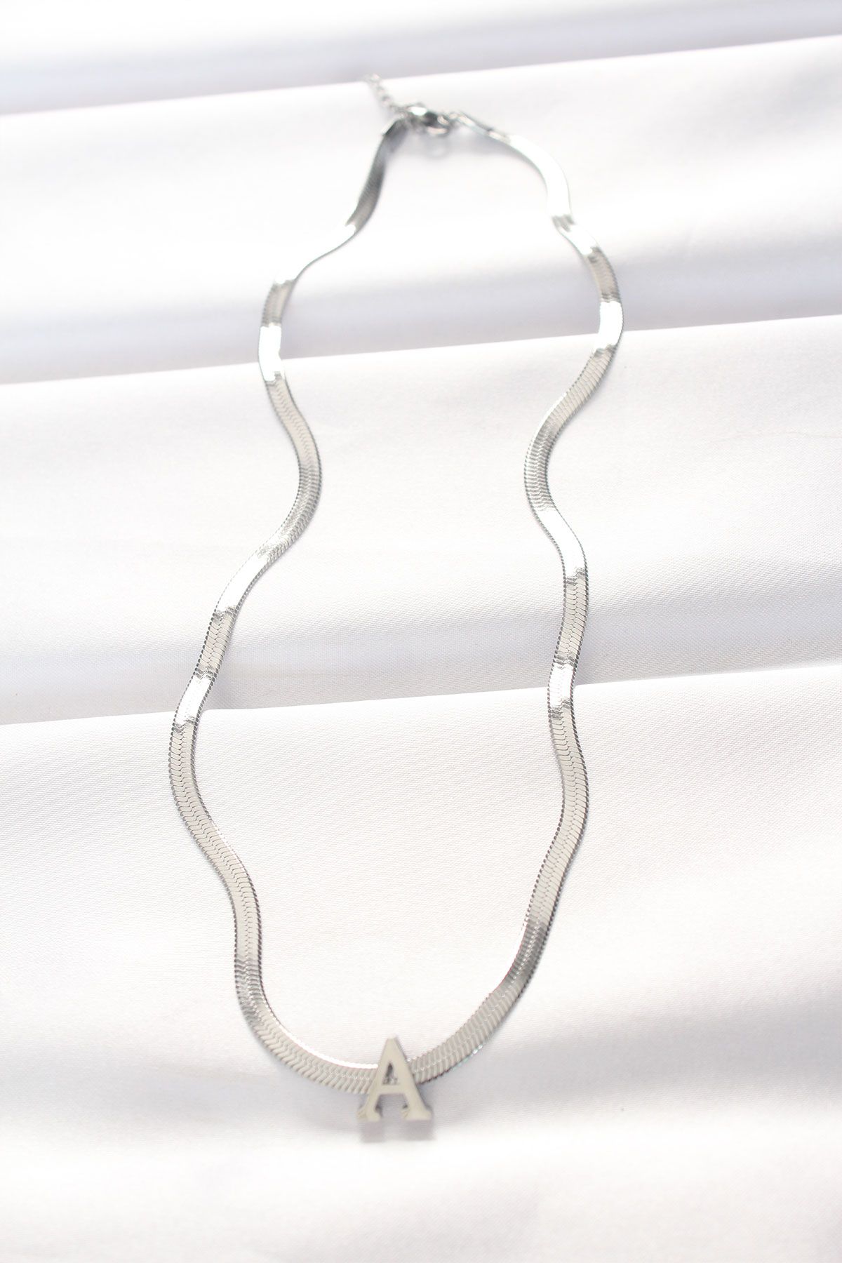 316L Çelik A Harfli Silver Renk İtalyan Zincirli Kolye - TJ-BKO8546