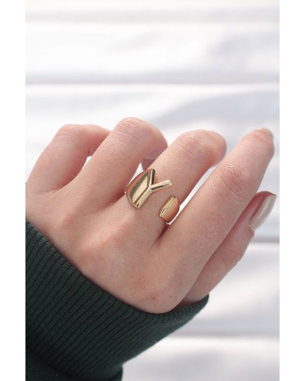 Y Harfli Altın Renk Ayarlanabilir Yüzük - TJ-BYK3151