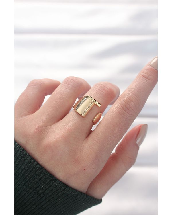 T Harfli Altın Renk Ayarlanabilir Yüzük - TJ-BYK3158
