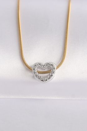 316L Çelik Zincir Altın Renk Zincirli Gümüş Renk Kalp Tasarımlı Kolye - TJ-BKO8609