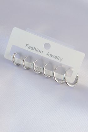 Pirinç Gümüş Renk Oval Küpe Seti - TJ-BKP9003