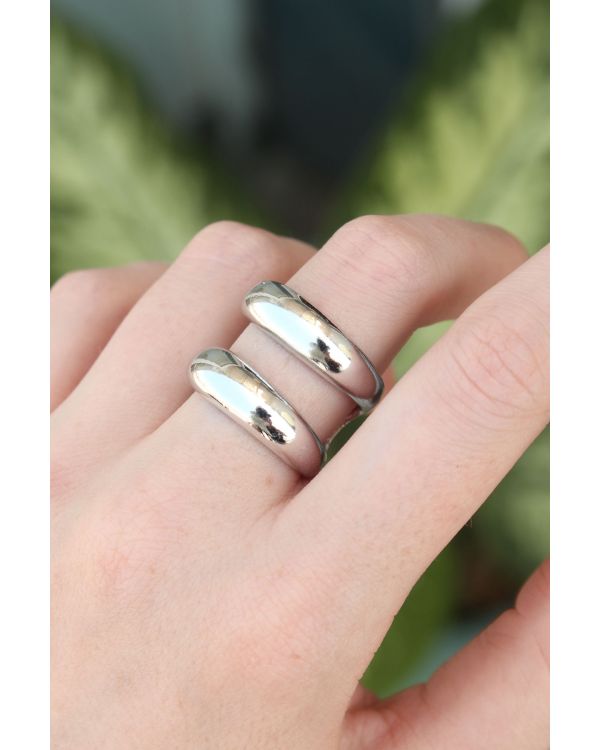 Pirinç Gümüş Renk Ayarlanabilir Şerit Yüzük - TJ-BYK3171