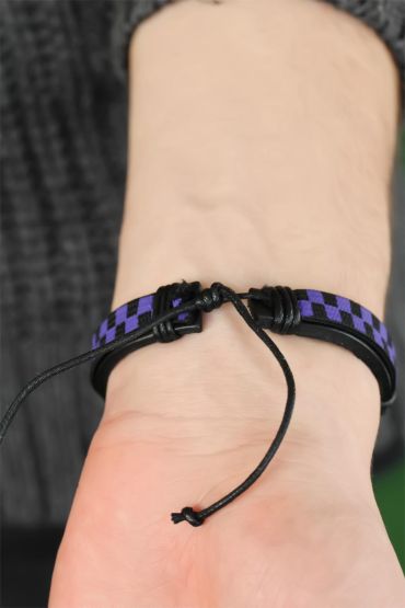 Mor Renk Damalı Deri Erkek Bileklik - TJ-EB2746-KS