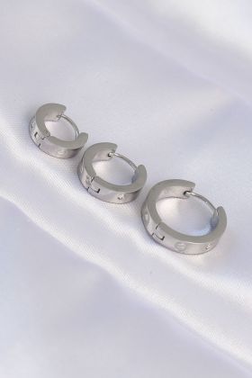 316L Çelik Gümüş Renk Zirkon Taşlı Cartier Model 3lü Halka Küpe - TJ-BKP9008