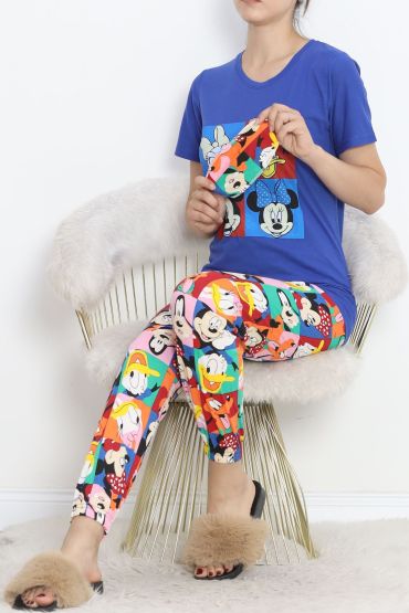  275 Paça Lastikli Pijama Takımı Saks