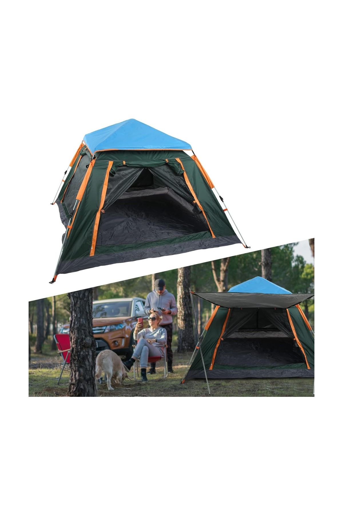 Tam Otomatik Su Ve Rüzgar Geçirmez Gölgelikli Tenteli 4 Kişilik Kamp Çadırı 215*215*145 Cm