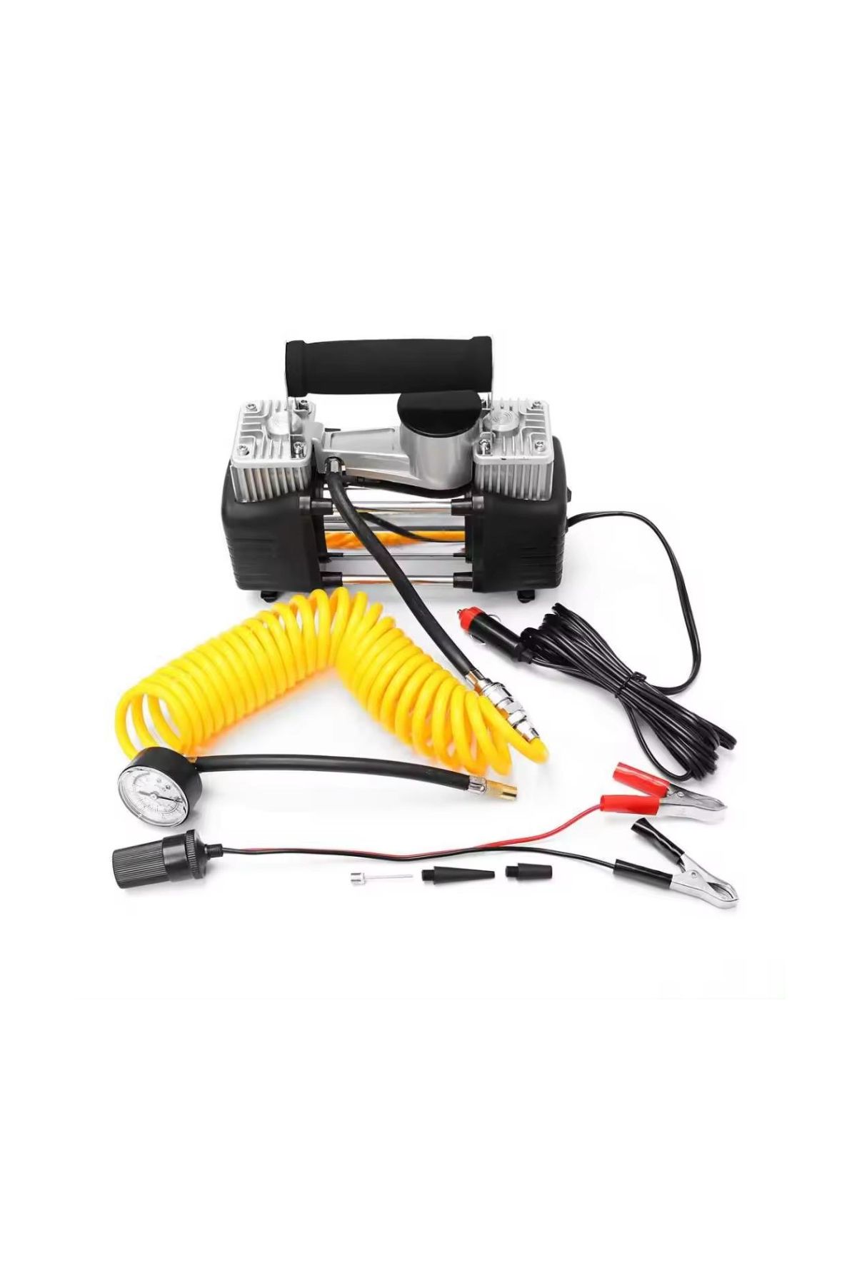 KA-749 Araç Oto Lastik Şişirme Kompresörü Hava Pompası Metal Çift Silindirli Profosyonel Çantalı