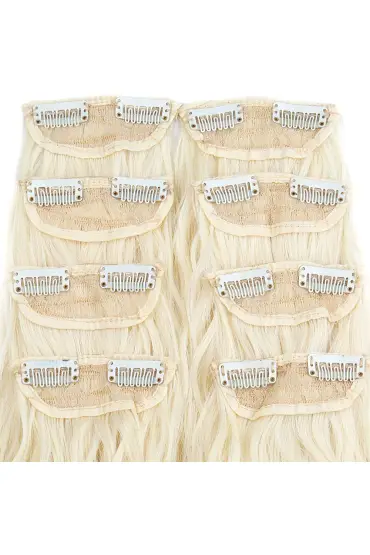 Kanekalon Fiber  Sentetik Kabartılmış Dalgalı 8 Parça Saç Çıt Çıt  / Açık Platin /  ( 175)