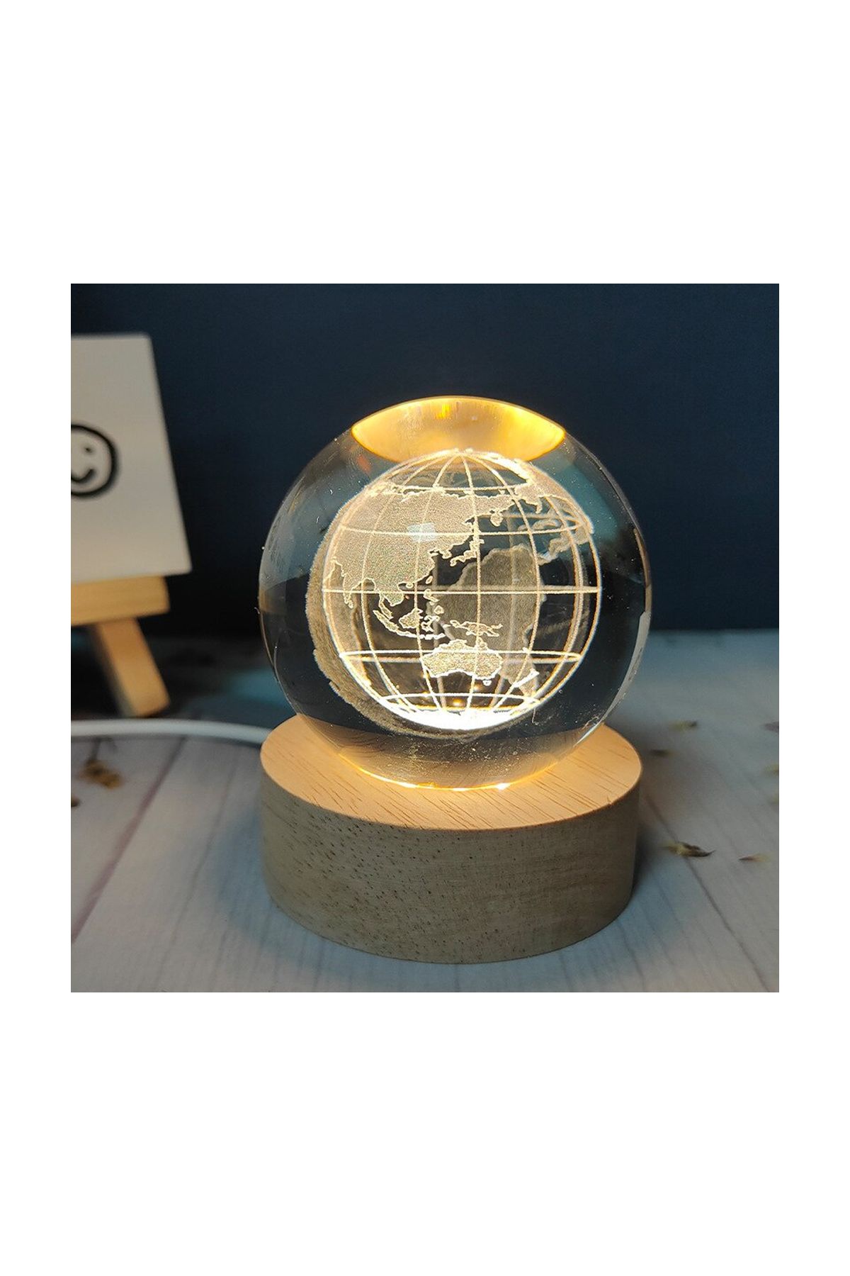 Dünya Küresi Tasarımlı Dekoratif Işıklı Cam