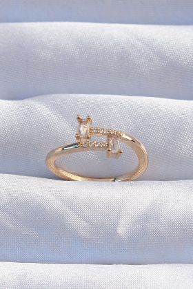 Pirinç Gold Renk Zirkon Taşlı Geometrik Ayarlanabilir Yüzük - TJ-BYK3239