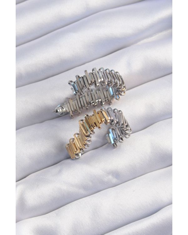 Pirinç Gold Gümüş Renkli Tırtıklı Kalp Küpe - TJ-BKP9227