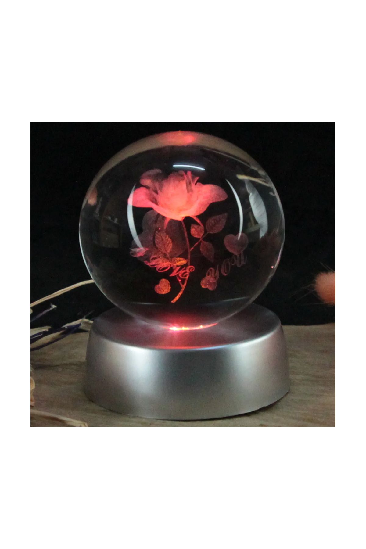 Renk Değiştiren Işıklı Cam Küre Gül