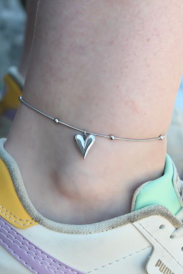 316L Çelik Gümüş Renk Kalp Figür Kadın Halhal - TJ-HH1492