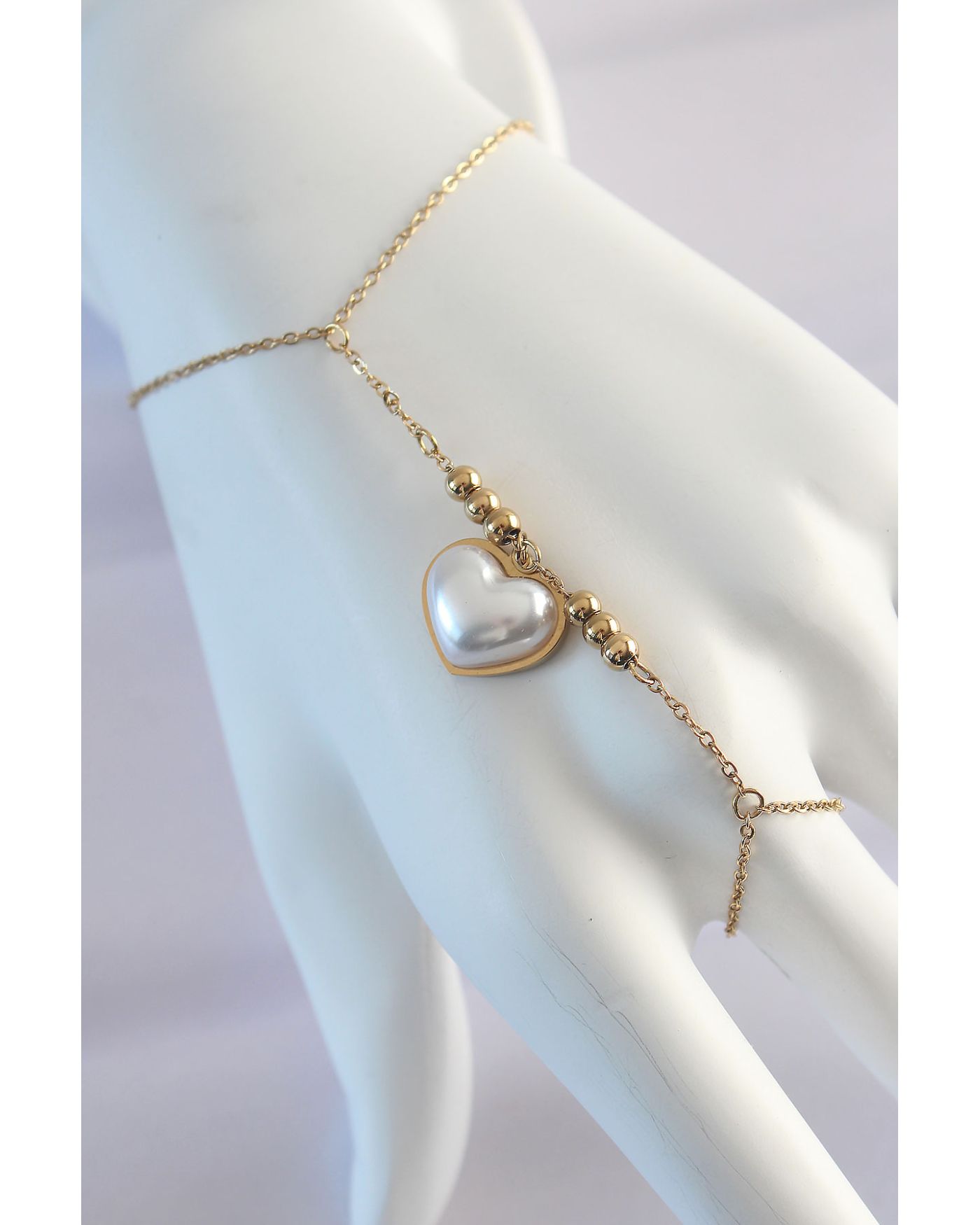 316L Çelik Gold Renk Beyaz Bubble Kalp Tasarımlı Şahmeran - TJ-SN576