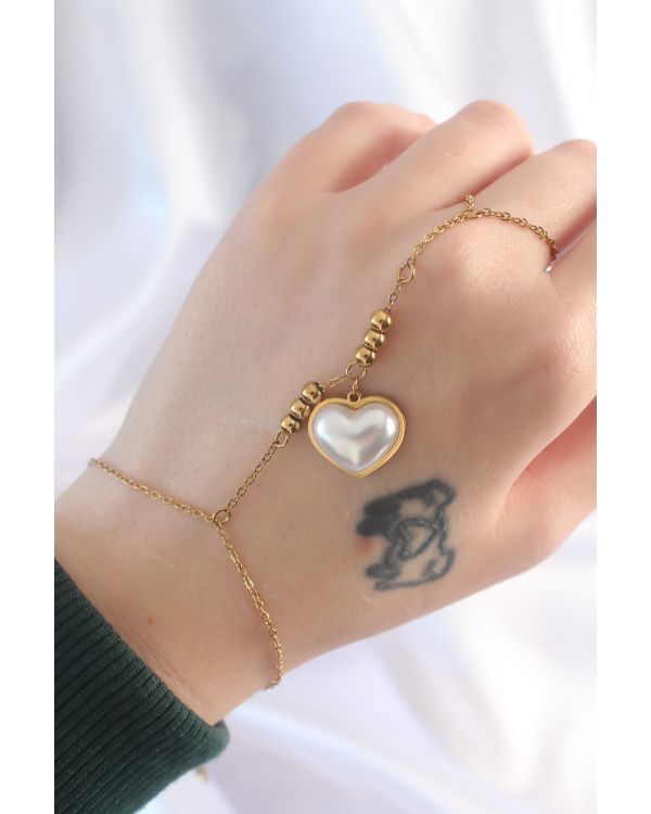 316L Çelik Gold Renk Beyaz Bubble Kalp Tasarımlı Şahmeran - TJ-SN576