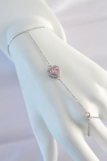 316L Çelik Gümüş Renk Pembe Zirkon Taşlı Kalp Model Şahmeran - TJ-SN582