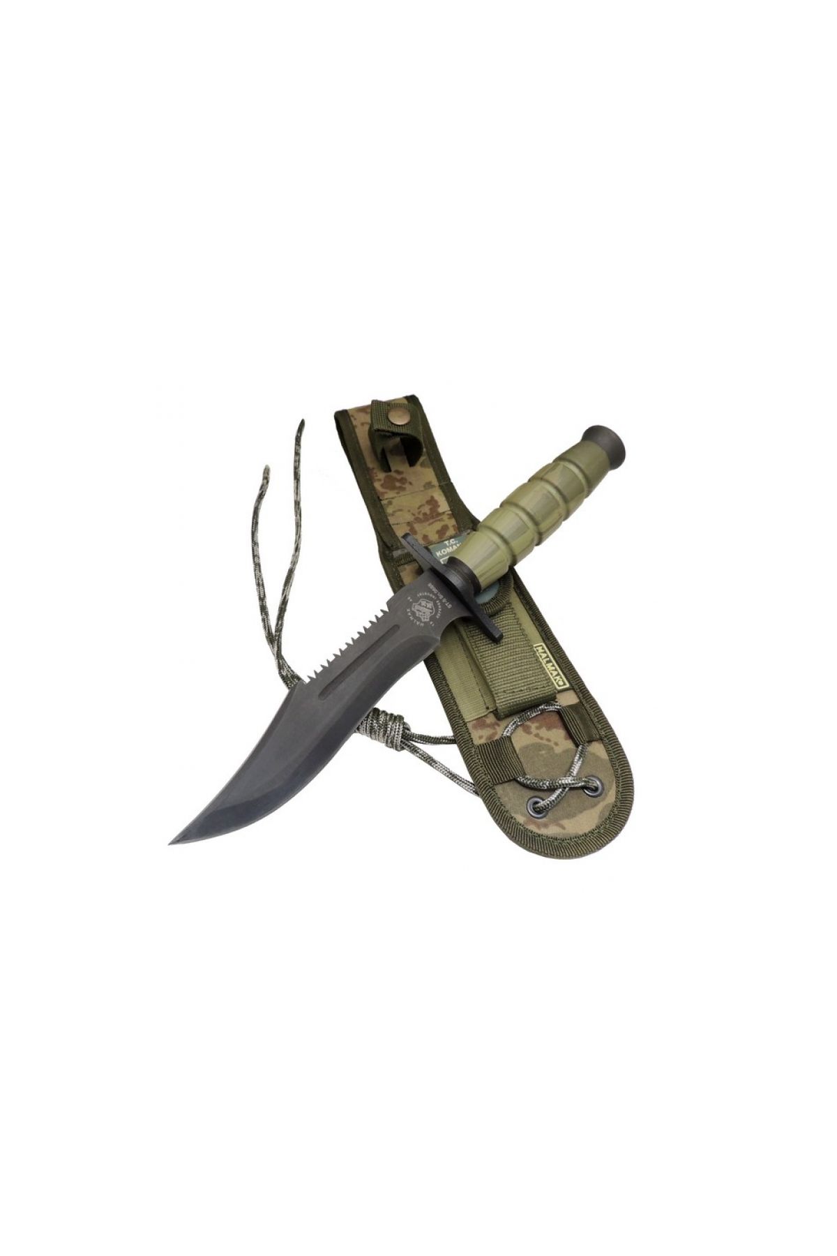 Halmak 0698 Haki Komando Bıçağı 30cm -  Testere Detaylı, Oluklu, Kılıflı