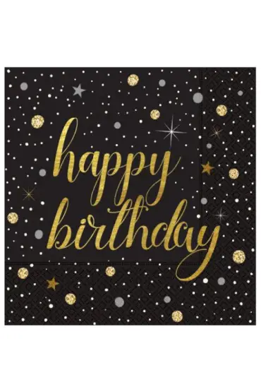Siyah Yıldızlı Happy Birthday Peçete 20 Adet