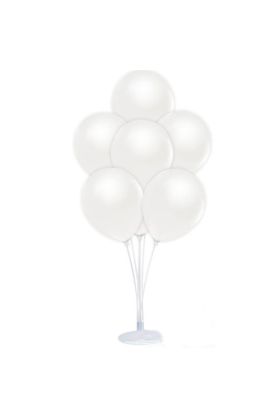 Balon Standı ve 10 Adet Sedefli Metalik Beyaz Balon Seti
