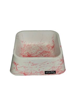 Marbly Kırmızı Beyaz Mermerit Köpek Mama Su Kabı 500 ml