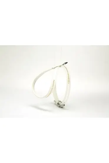 Kristal Taşlı Deri Köpek Göğüs Tasması 2 x 38-50 cm Beyaz