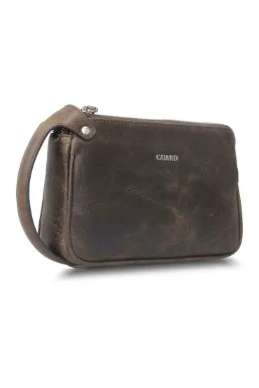 Antik Kahverengi Unisex Çift Fermuarlı El Çantası