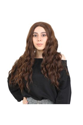 Su Dalgalı Görünümlü  Uzun Kahküllü siz Kanekalon Fiber  Sentetik Peruk / Kahve  Karamel