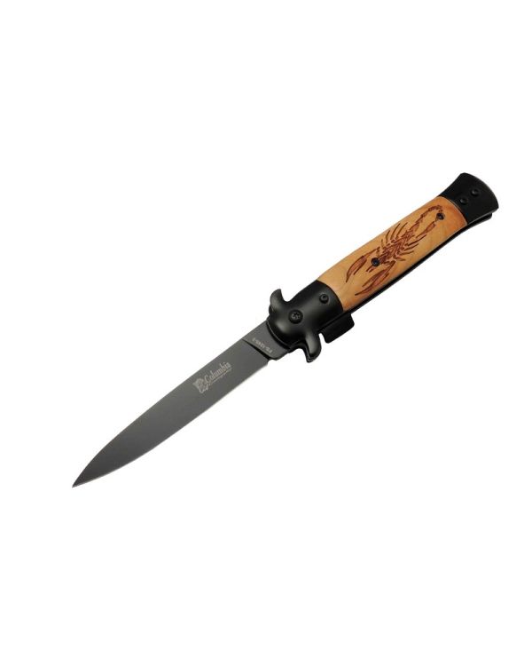 FS12453 Kahverengi Kamp Çakı 23cm- Akrep İşlemeli Ahşap Sap, Kemerlikli