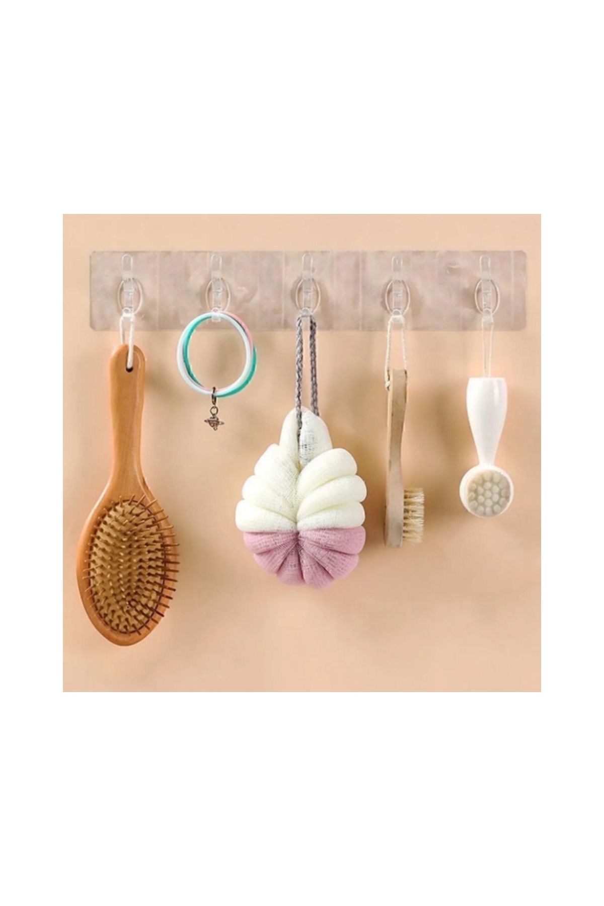 5'li Kendinden Yapışkanlı Güçlü Şeffaf Askılık - Kapı Arkası Mutfak Duvar Banyo Askı