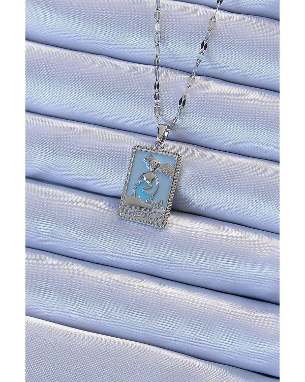 316L Çelik Zincir Gümüş Renk Mavi Mineli Tarot Kolye - TJ-BKO9210
