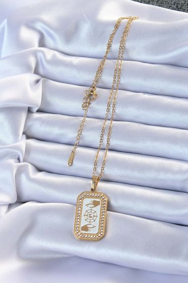 316L Çelik Zincir Altın Renk Mineli Zirkon Taşlı Göz Figür Tarot Kolye - TJ-BKO9217