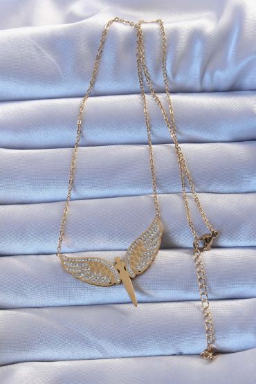 316L Çelik Altın Renk Zirkon Taşlı Mikail Kolye - TJ-BKO9263