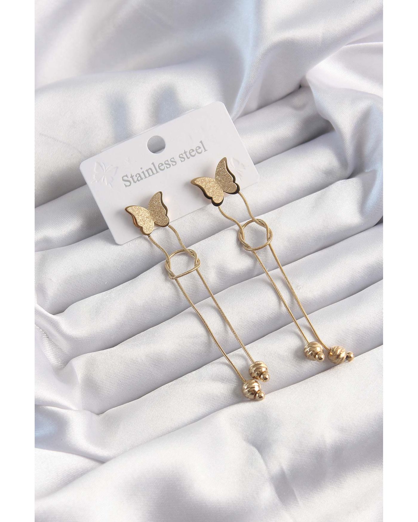 316L Çelik Altın Renk Sallantılı Düğüm Model Kelebek Küpe - TJ-BKP9496