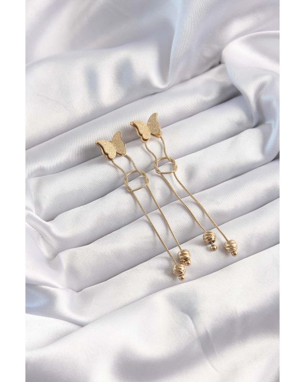 316L Çelik Altın Renk Sallantılı Düğüm Model Kelebek Küpe - TJ-BKP9496