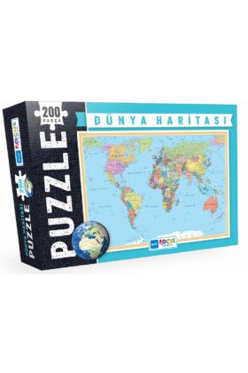 Blue Focus Dünya Haritası - Puzzle 200 Parça  (4022)