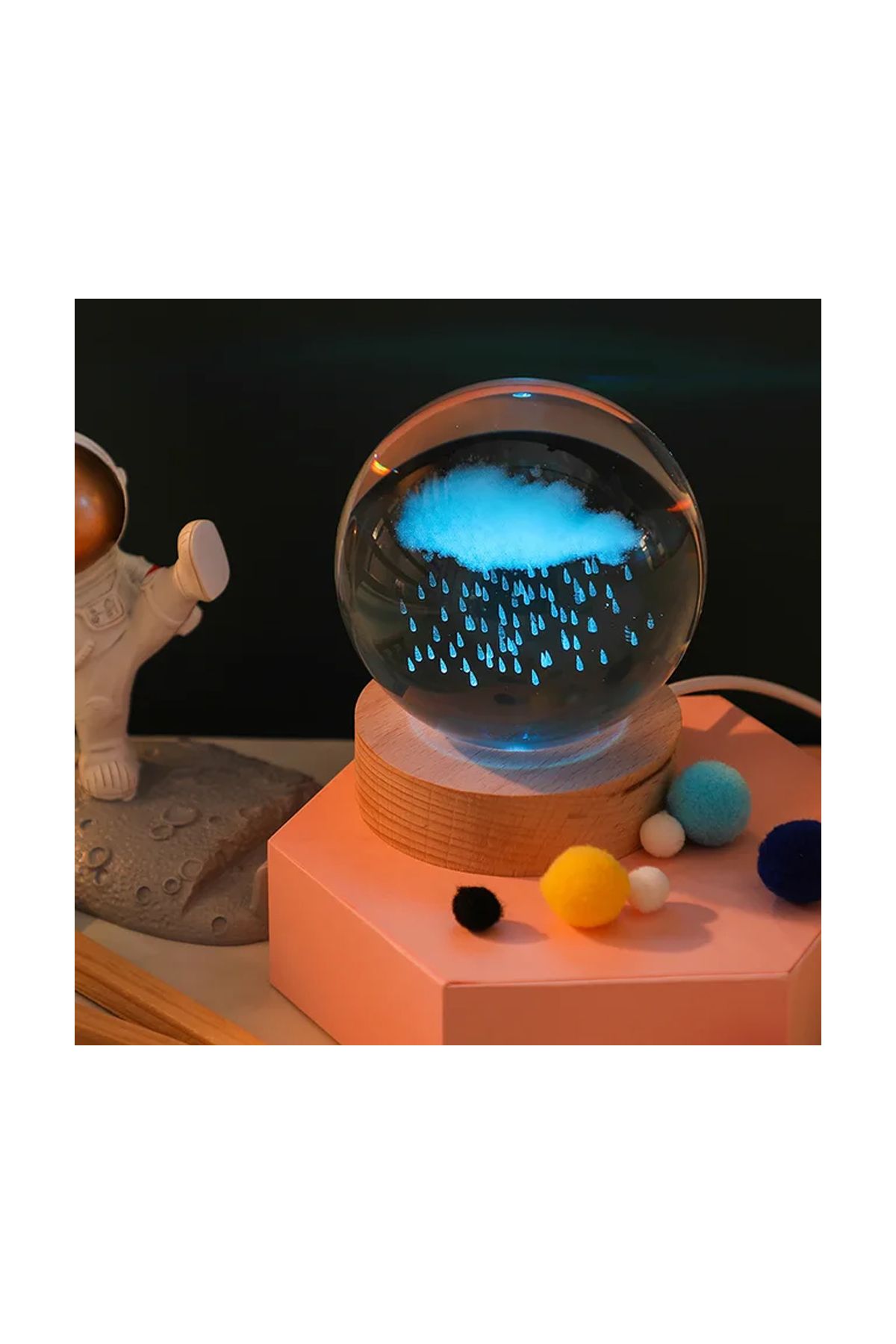 Yağmur Bulutu Tasarımlı Renk Değiştiren Cam Küre