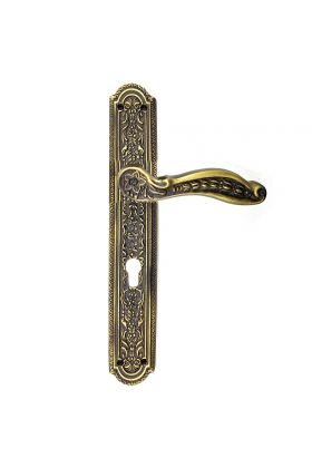 Antika Tarz Dekoratif Pirinç Ulu Model Desenli Yale, Dış Kapı Kolu - 354x57 mm, Antik