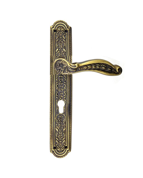 Antika Tarz Dekoratif Pirinç Ulu Model Desenli Banyo, WC Kapı Kolu - 354x57 mm, Antik