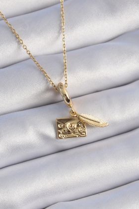 316L Çelik Gold Renk Kalp Detay Mektup Figür Charm Model Kadın Kolye - TJ-BKO9314