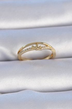 Pirinç Gold Renk Zirkon Taşlı Kalp Model Kadın Yüzük - TJ-BYK3302