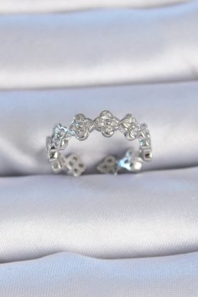 Pirinç Gümüş Renk Zirkon Taşlı Yonca Model Kadın Yüzük - TJ-BYK3305