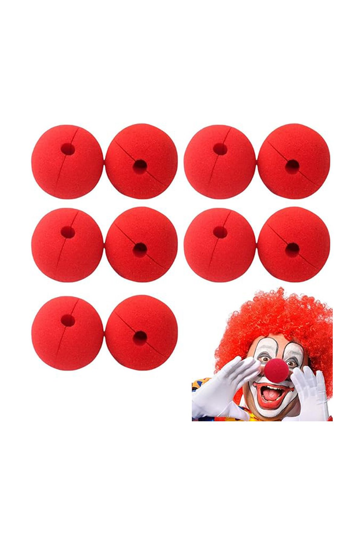 Kırmızı Renk Sünger Palyaço Burnu Takma Burun 10 Adet