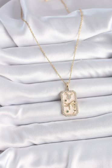 316L Çelik Gold Renk Zincir Boğa Burcu Zirkon Taşlı Kadın Kolye - TJ-BKO9466