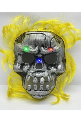 Sarı Saçlı Led Işıklı Kuru Kafa İskelet Korku Maskesi 22x25 cm ( )