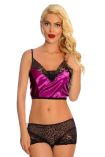 946 Mor Saten Dantelli Babydoll Şortlu Takım