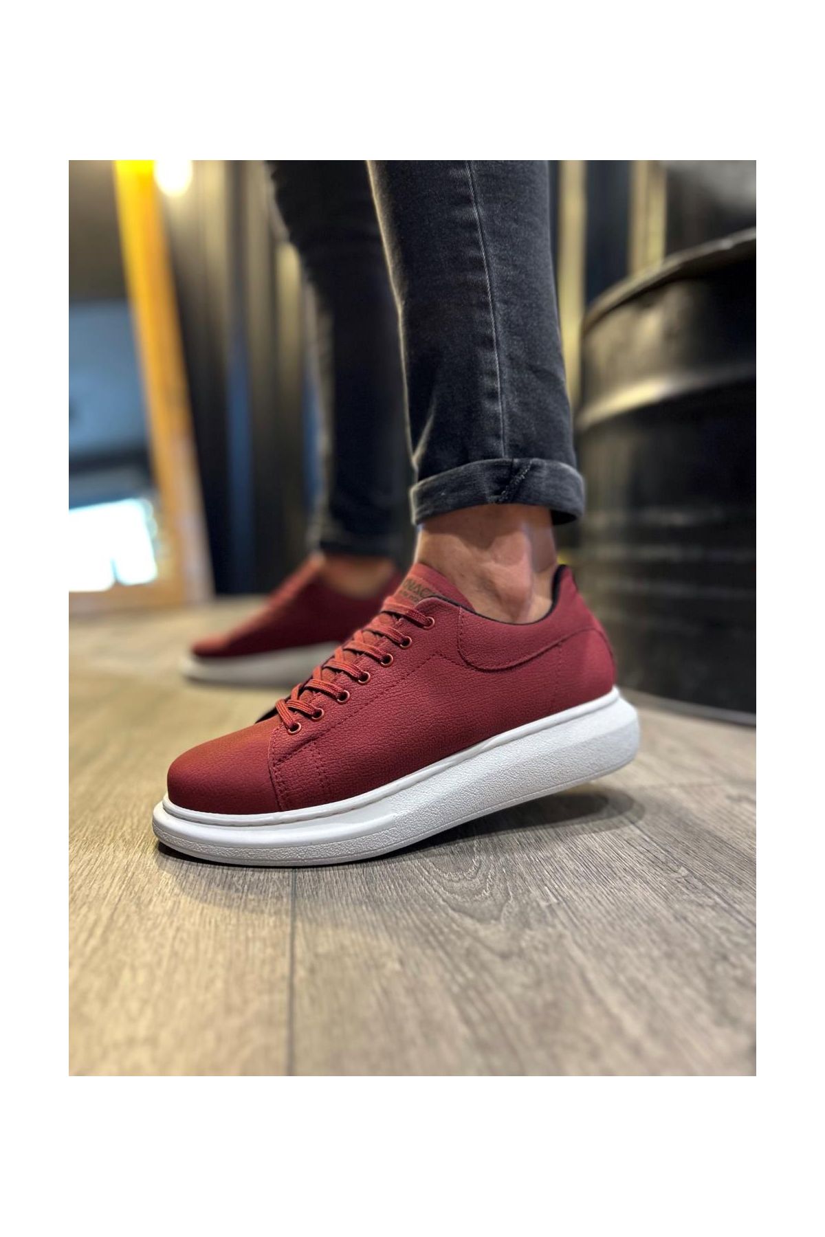 941 Yüksek Taban Günlük Ayakkabı Bordo (Beyaz Taban)