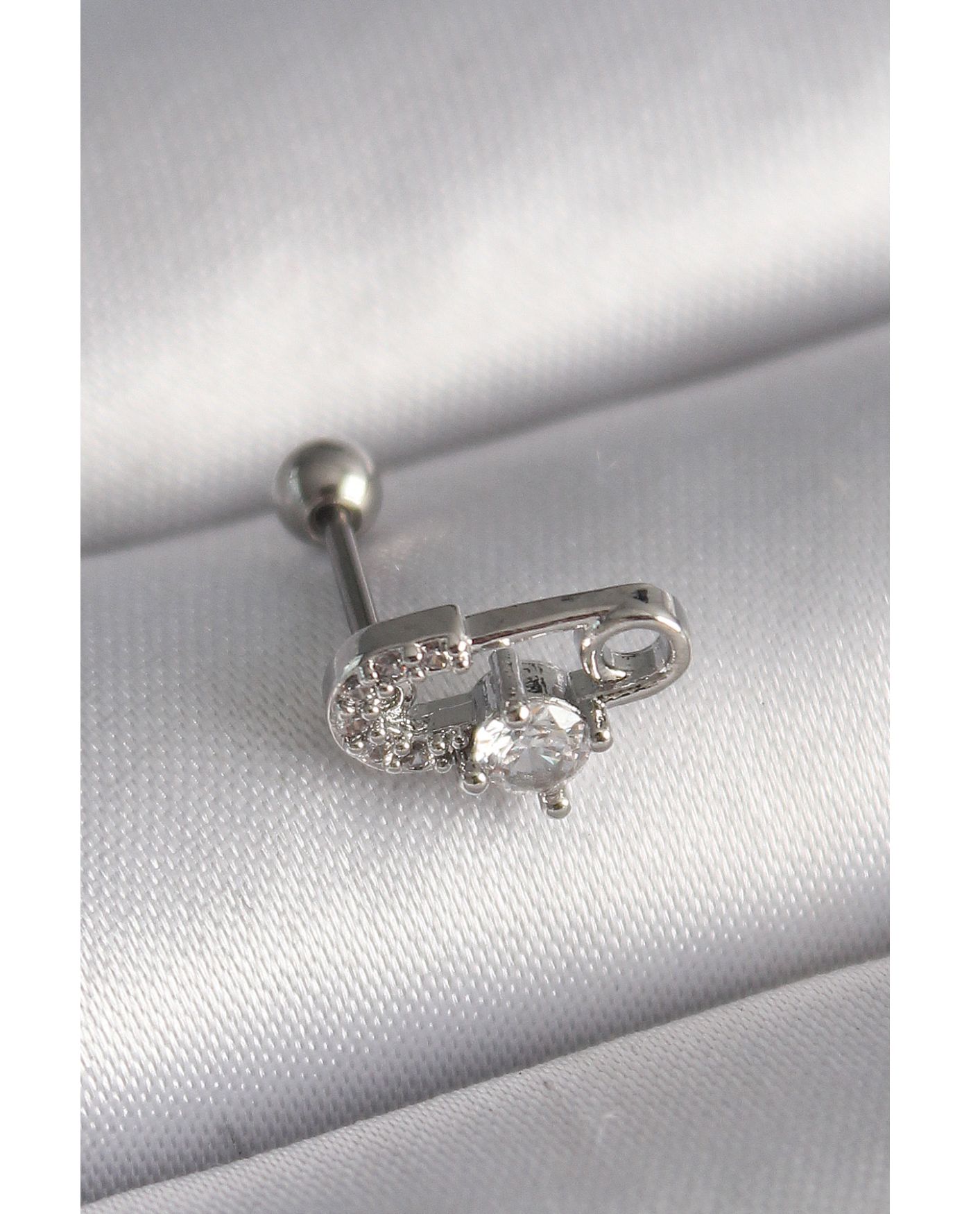 316L Çelik Gümüş Renk Zirkon Taşlı Toplu İğne Tragus Piercing - TJ-PR1275