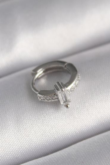 316L Çelik Gümüş Renk Zirkon Taşlı Tragus Piercing - TJ-PR1307