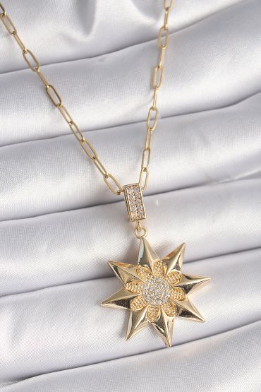 316L Çelik Gold Renk Zirkon Taşlı Kutup Yıldızı Model Kadın Kolye - TJ-BKO9532